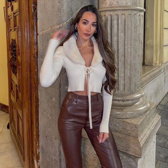 BLOGGER'S FAVE! Faux Fur Knit Cardigan Ecru NWT - Picture 15 of 17